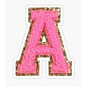 "A" Initial Hot Pink With Gold Glitter Trim Pack of 10 Patches